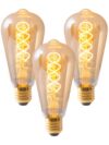 LED-lamp "Dilly" 3-set E27-versie, 4 watt, Ø 6,4 cm, gemaakt van metaal en glas, barnsteen