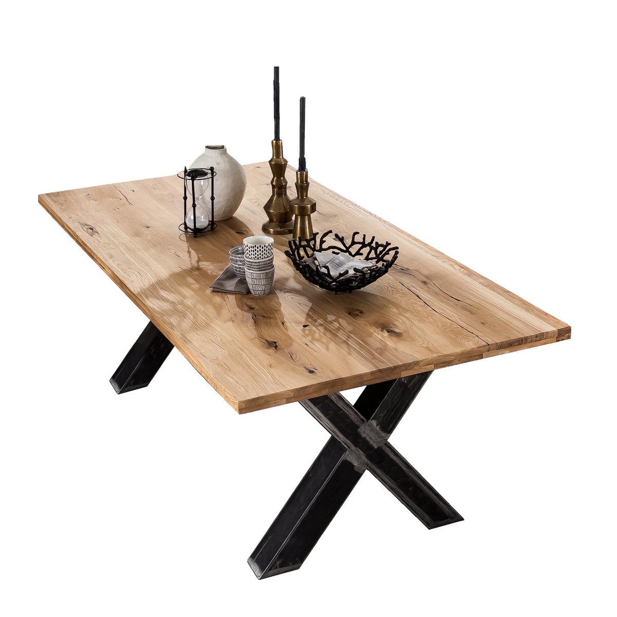 Eettafel Wild Eikenhout met X-frame - Bruin/Zwart 200x100 cm - Afbeelding 2