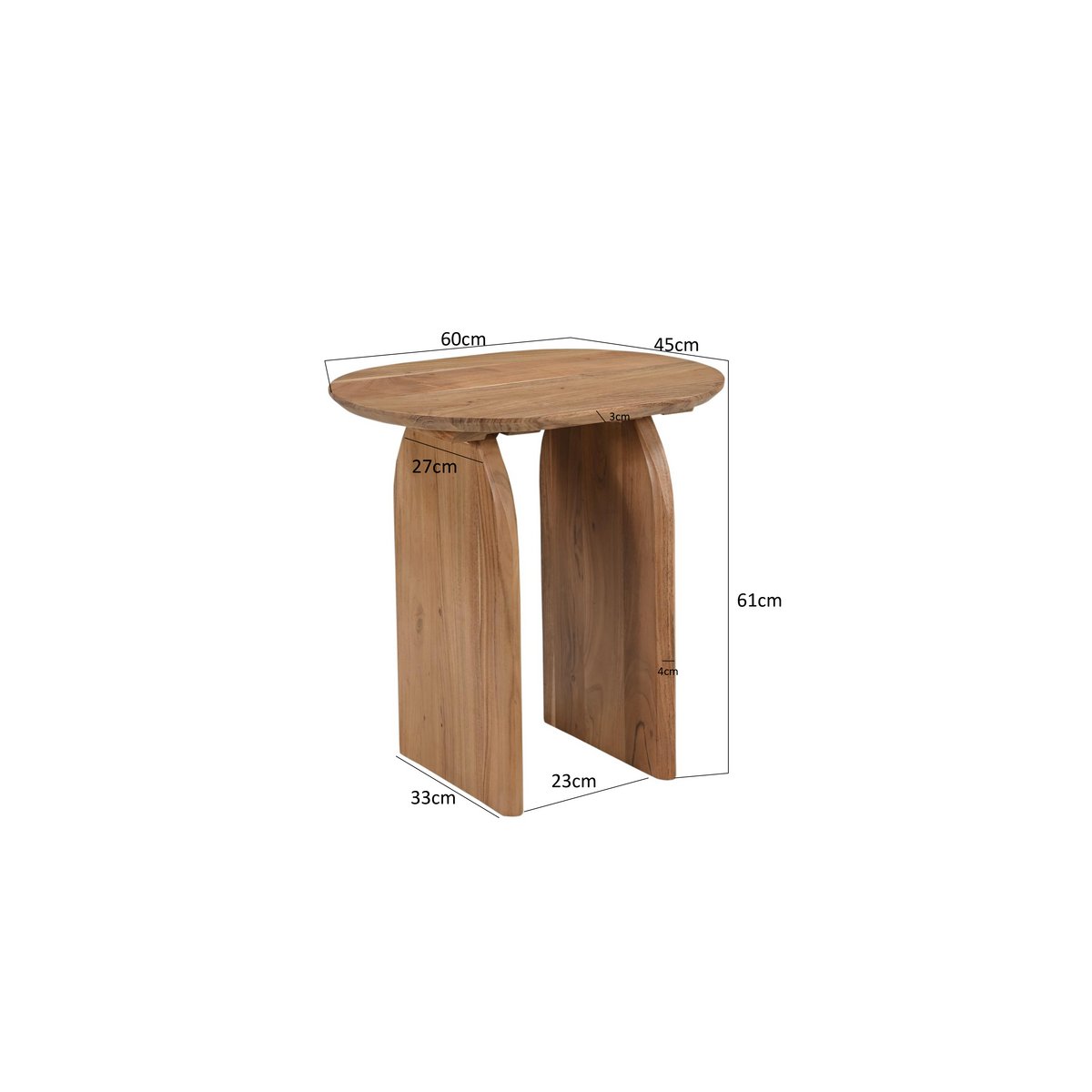 Massief Acaciahouten Ovale Bijzettafel 60 cm - Afbeelding 4