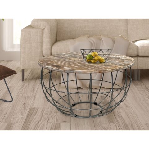Ronde salontafel duurzaam Lexington ø 75 cm metalen gaas draadframe massief houten salontafel