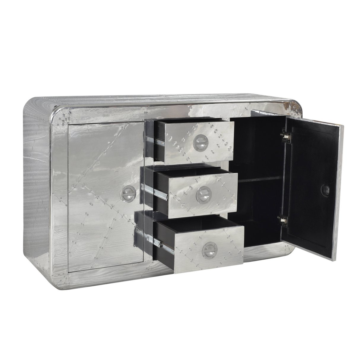 Design Dressoir in Aluminiumlook met 2 Deuren en 3 Lades - Afbeelding 3