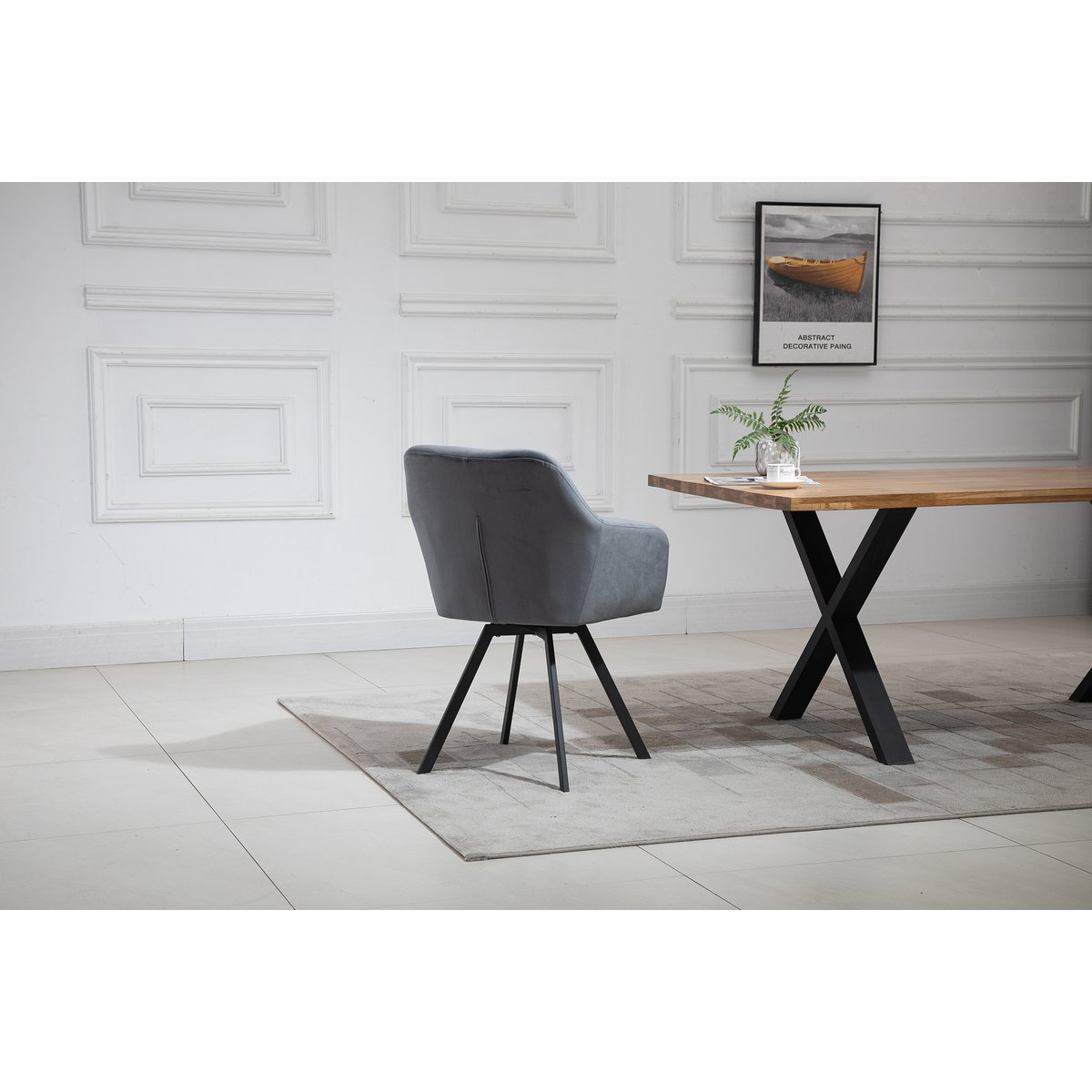 5-delige Eetset met Boomrand Acaciahouten Tafel en Draaibare Fluwelen Fauteuils - Afbeelding 13