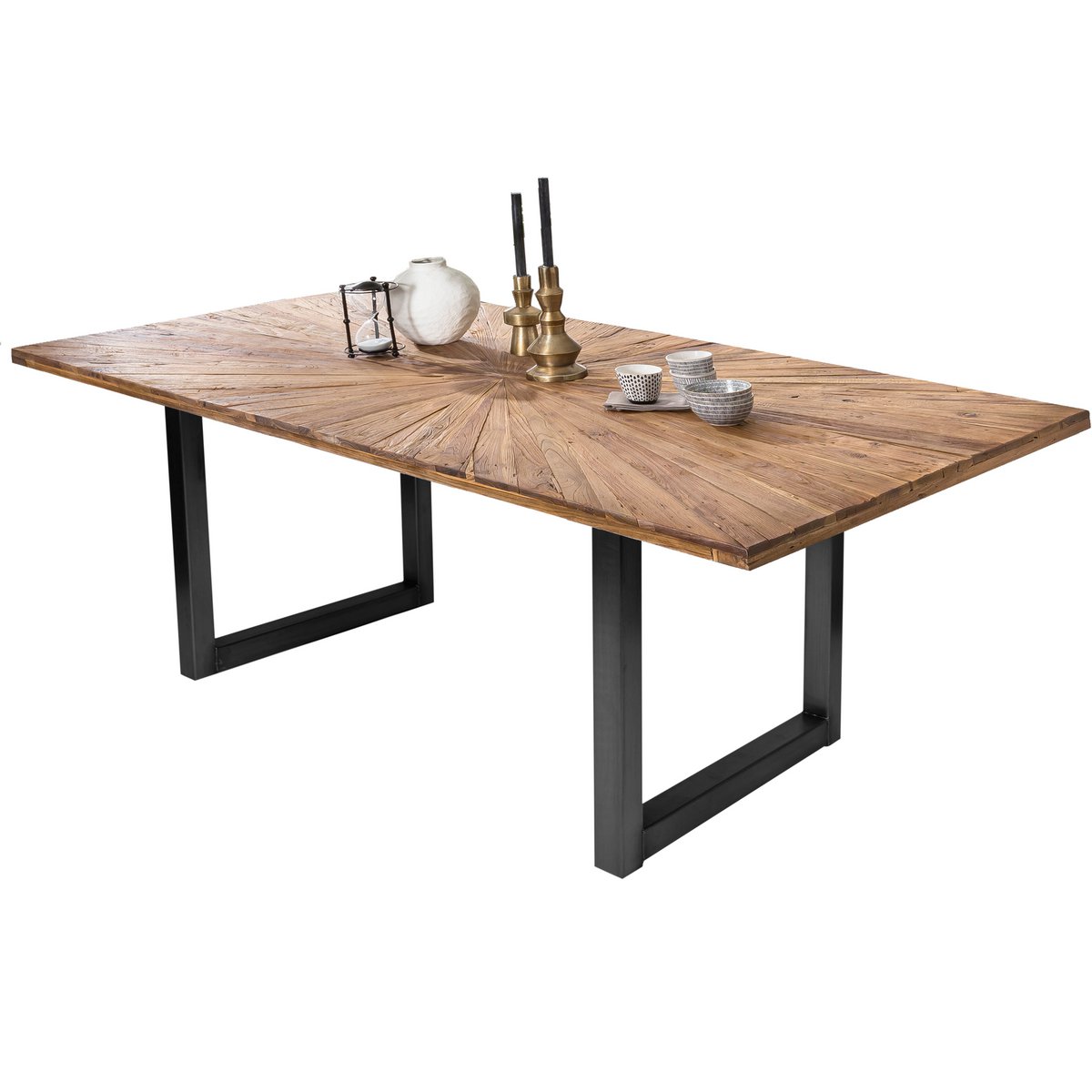 Eettafel hout met zwart metalen frame 160 x 90 cm