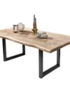 Mangohouten Boomrand Eettafel 160 cm met Antiek Zwart Sledeframe