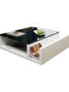 Hoogglans salontafel met zwart glas en open opbergruimte