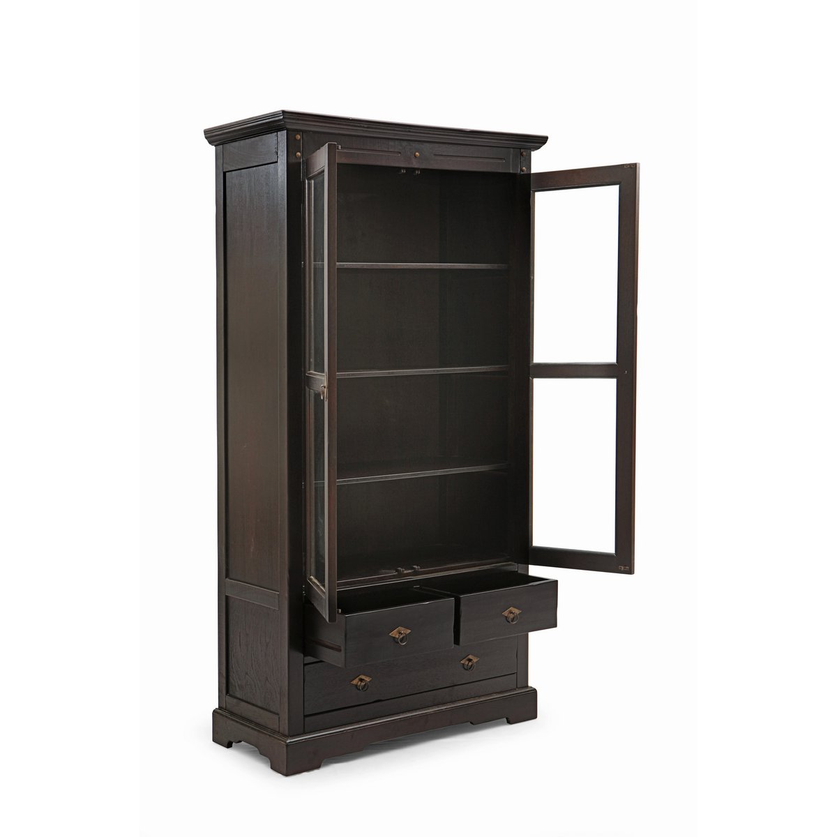 Vitrinekast van Massief Acaciahout met Glazen Deuren - Antieke Afwerking - Afbeelding 6