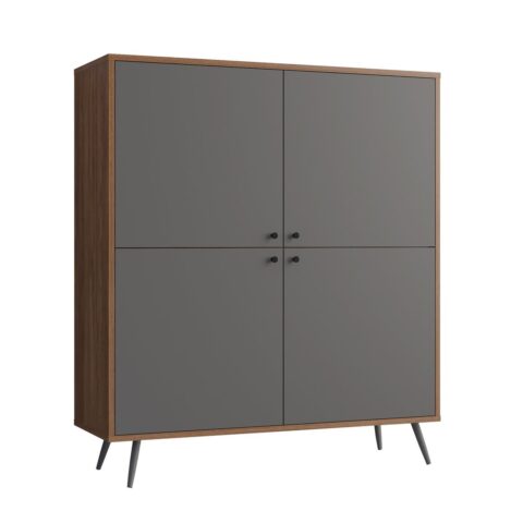 Dressoir Walnoot en Grijs met 4 Deuren 118 cm