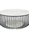 Ronde salontafel wit marmerlook met zwart draadframe 86 cm