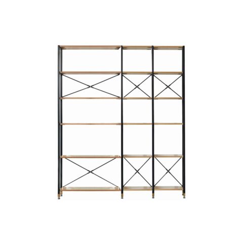 Open Wandrek Set met Lades in Acacia-look en Zwart Metaal