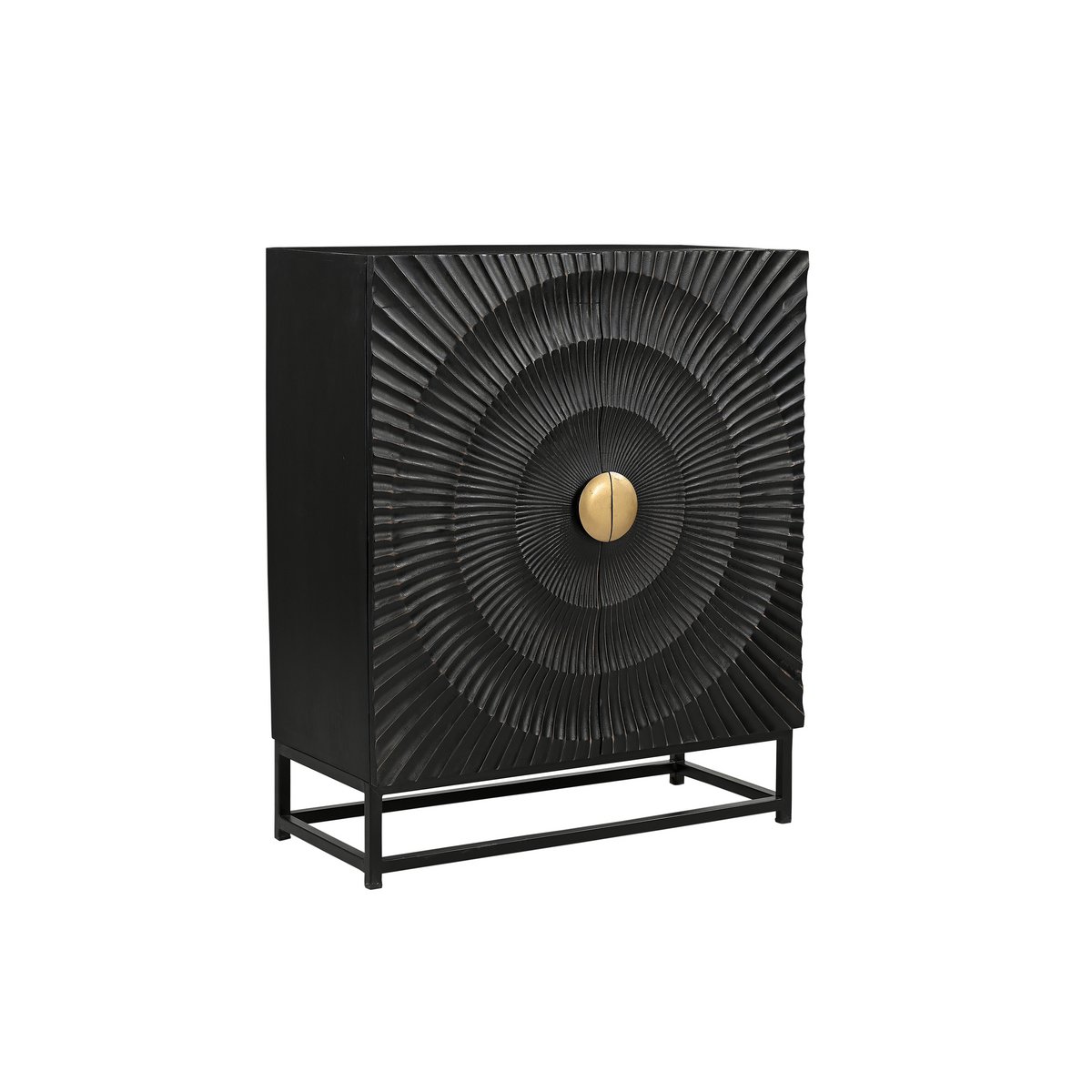 Compact Dressoir Mangohout Zwart met Gouden Greep 75 cm - Afbeelding 2