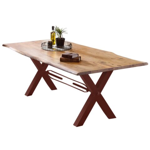 Industriële eettafel van massief acaciahout met X-frame 200 cm