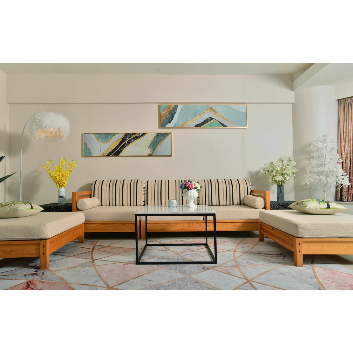 Marmeren salontafel wit zwart 75 x 75 x 48 cm - Afbeelding 10