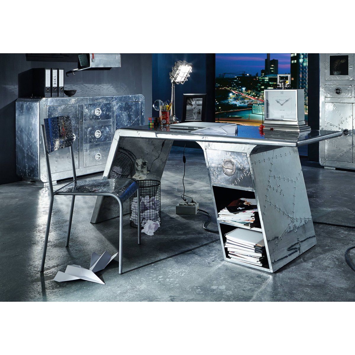 Design Dressoir in Aluminiumlook met 2 Deuren en 3 Lades - Afbeelding 8