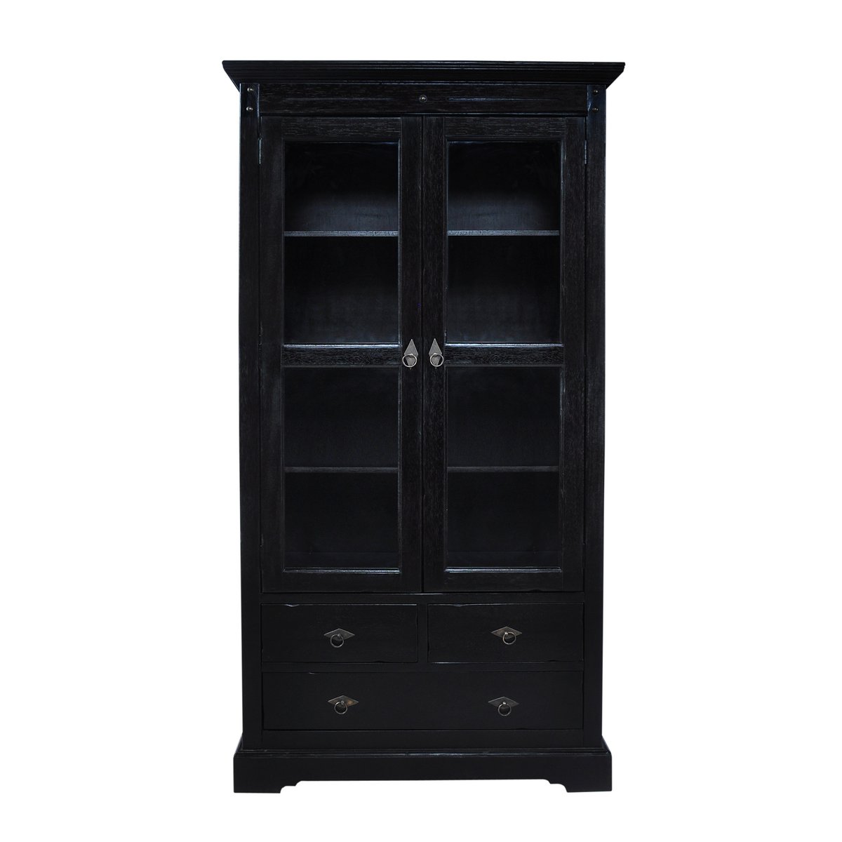 Vitrinekast van Massief Acaciahout met Glazen Deuren - Antieke Afwerking