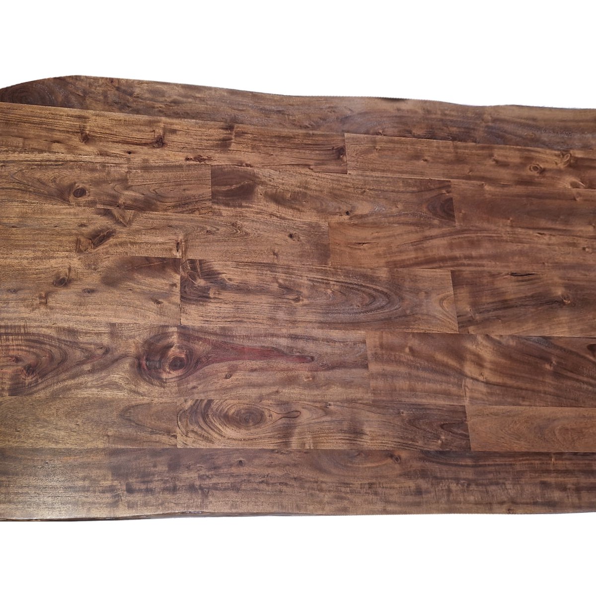 Eettafel van Acaciahout met Boomrand en Zwart Stalen Onderstel 140 cm - Afbeelding 5