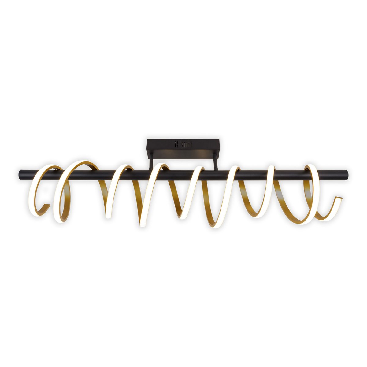 LED -plafondlicht "Belleza", moderne metalen plafondlamp en plastic in zwart, goud en wit, met stevig gebouwd -in LED's, 100 cm lang. De ideale verlichting voor woonkamer, eetkamer of kantoor. - Afbeelding 6