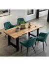 5-delige eetgroep acaciahout met 4 groene velvet armstoelen 180 cm