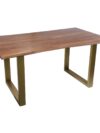 Natuurlijke Eettafel met Organisch Houten Blad en Messingkleurig Frame 160 cm