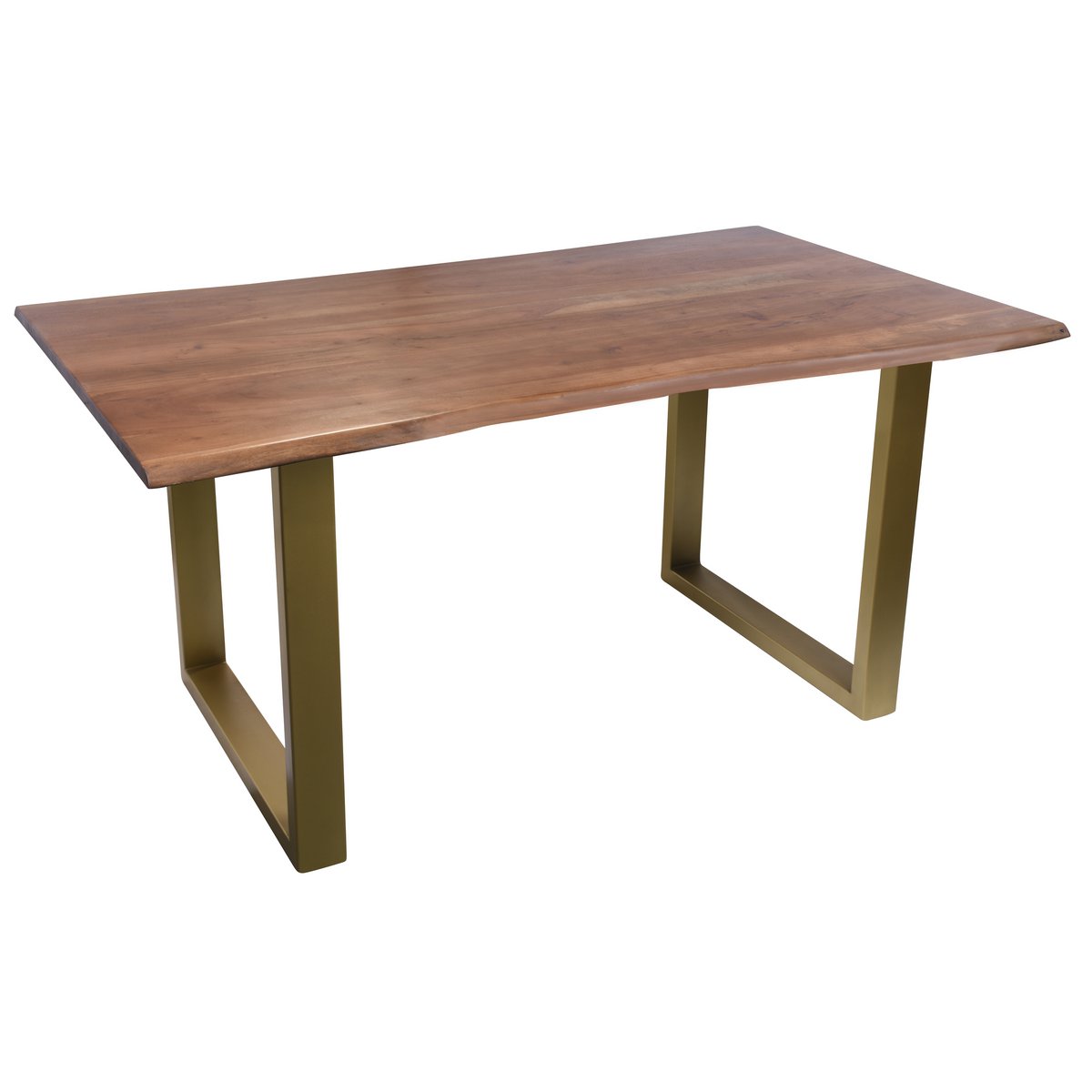 Natuurlijke Eettafel met Organisch Houten Blad en Messingkleurig Frame 160 cm