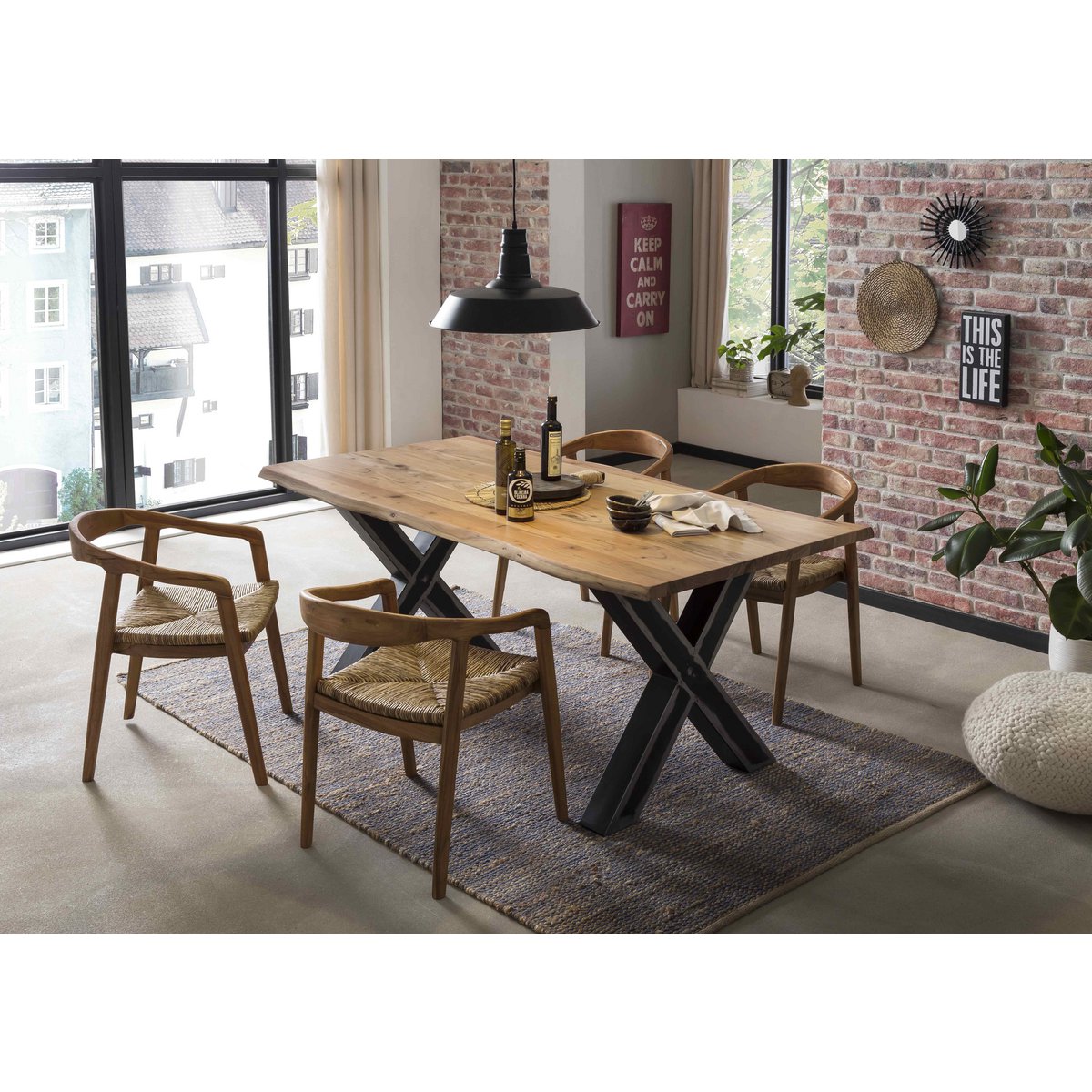 Eettafel Acaciahout met Boomrand - Bruin/Zwart 180x90 cm - Afbeelding 7