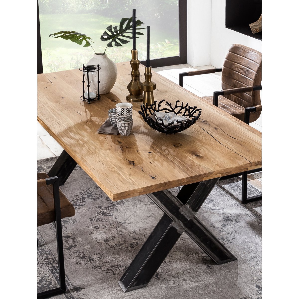 Eettafel Wild Eikenhout met X-frame - Bruin/Zwart 200x100 cm - Afbeelding 3