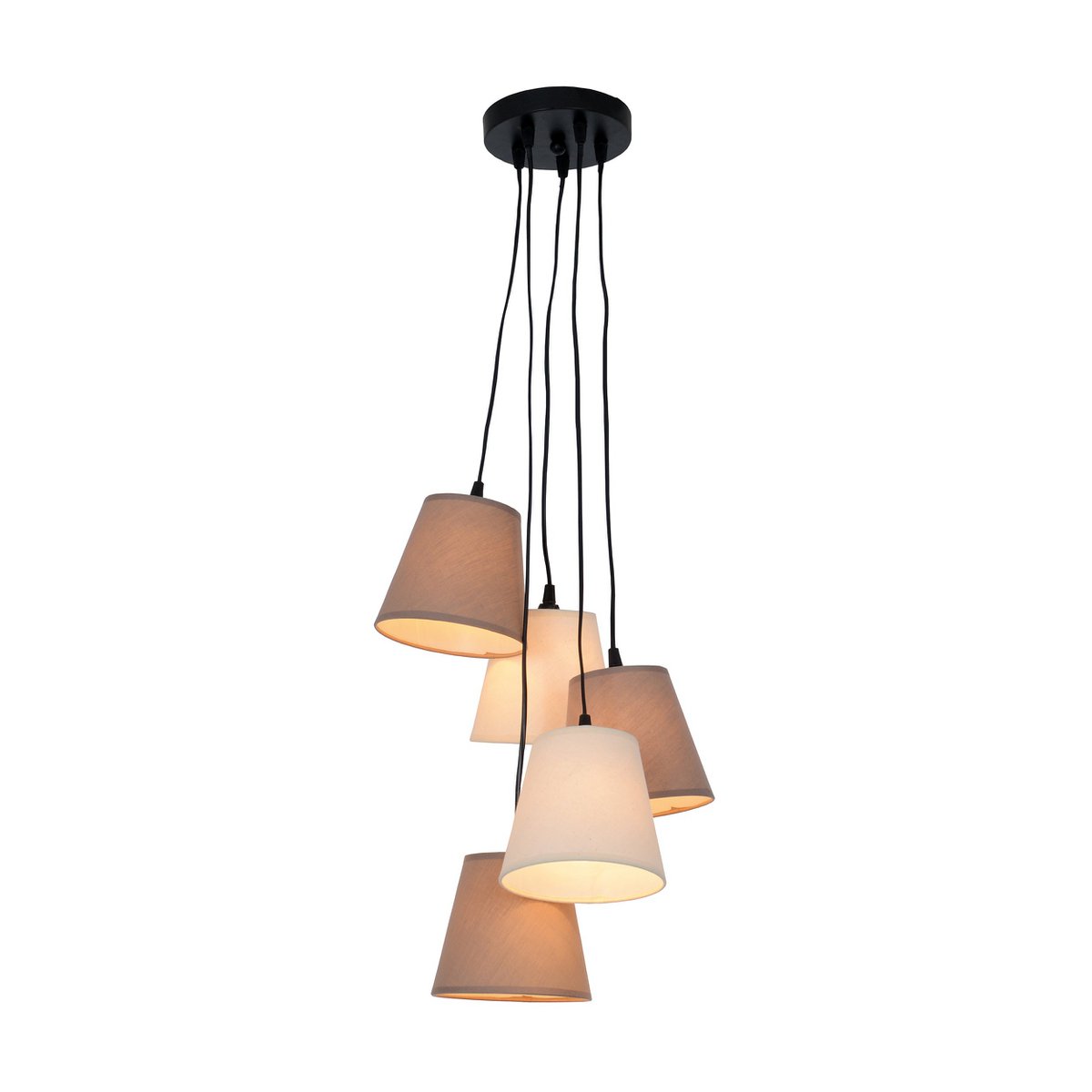 Textiel hanger lamp "boho", jong wonen, hangende lamp met 5 textiel parasols in beige en bruin, met E14 -aansluiting, voor eetkamer, woonkamer, gang of kantoor, 95 cm hoog - Afbeelding 3