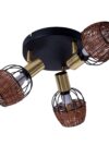 3-lichts Plafondlamp met Rotan en Zwart-Goud Metalen Frame