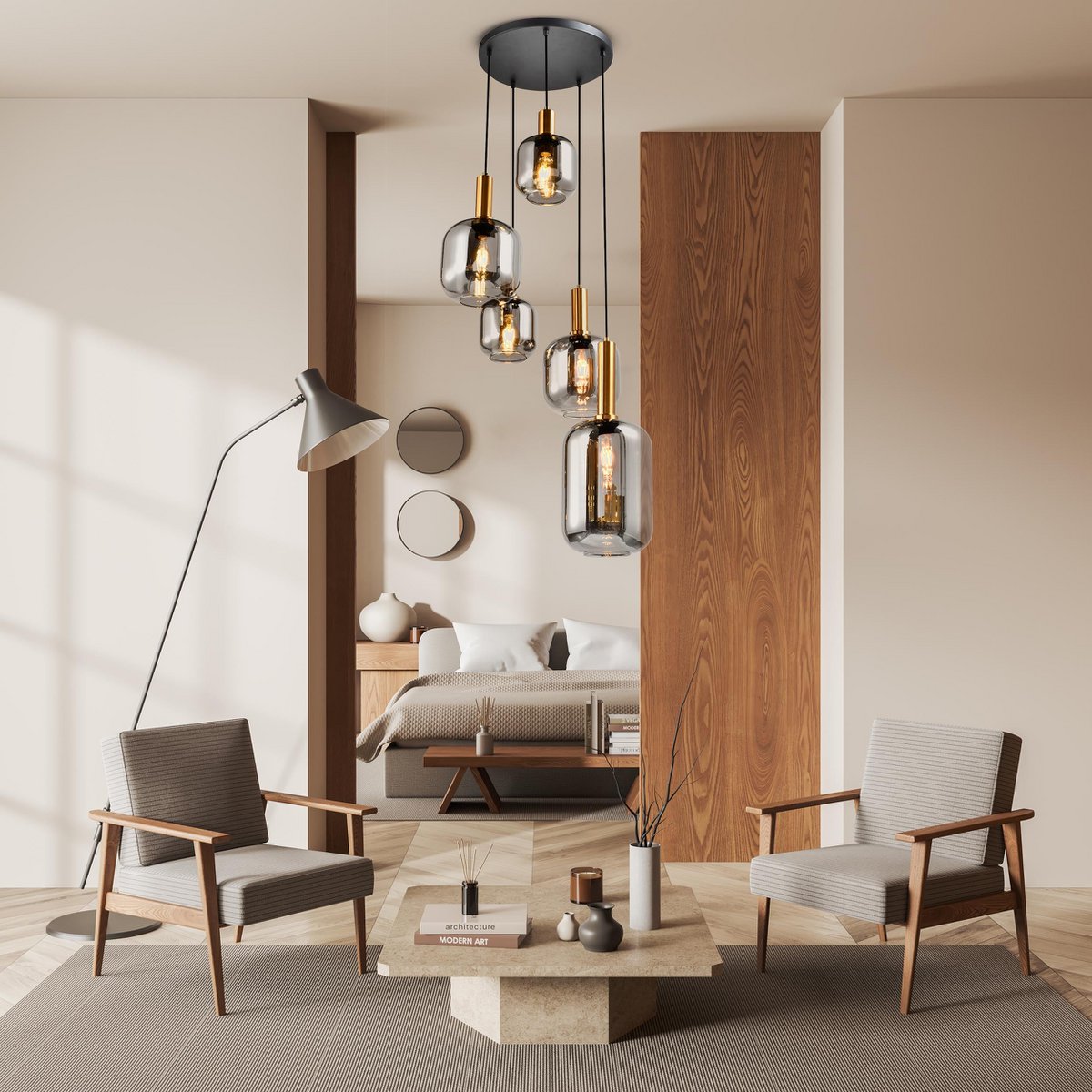 Fumo Hanglamp met Rookglas en Goudkleurig Metaal - Afbeelding 4