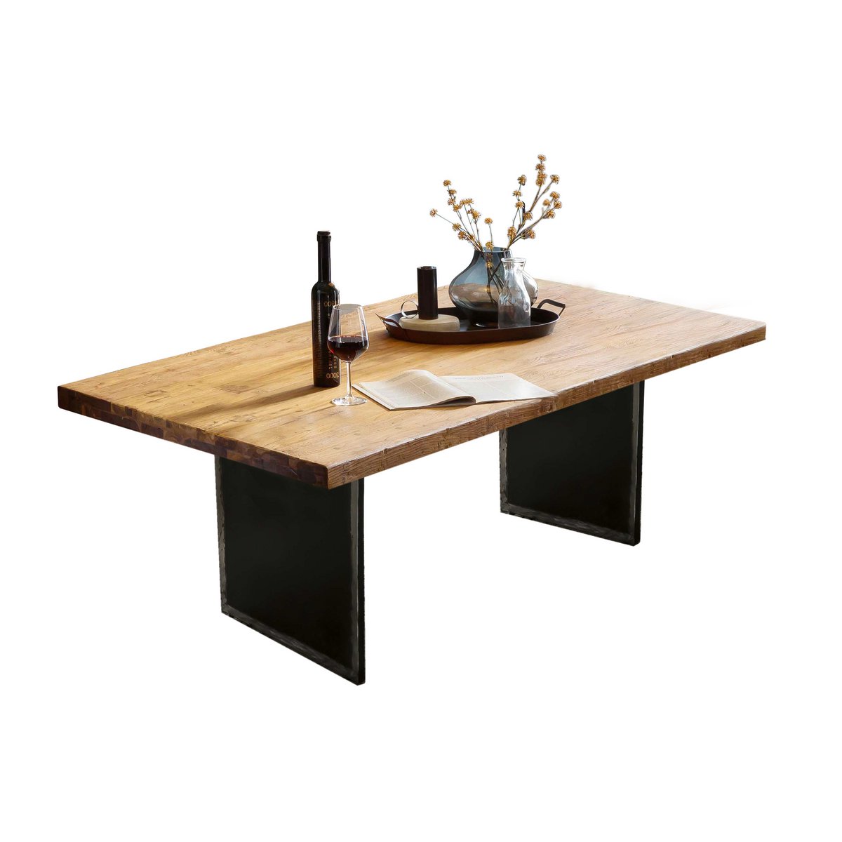 Eettafel Teakhout Industrieel - Bruin/Zwart 240x100 cm
