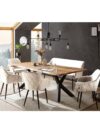 6-delige eetset acaciahout met beige velvet stoelen en bank 200 cm