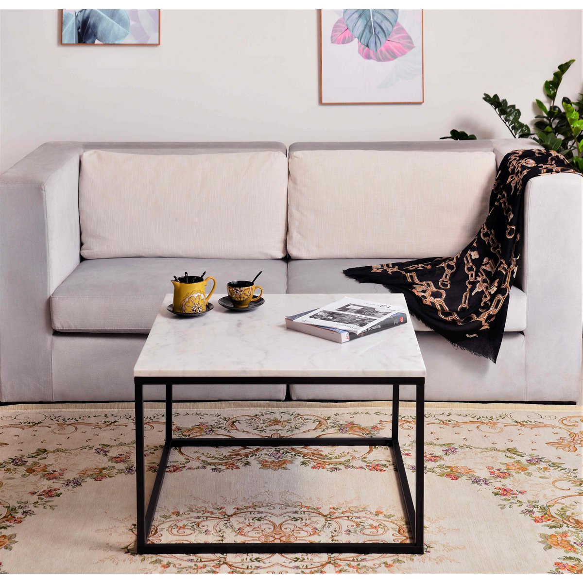 Marmeren salontafel wit zwart 75 x 75 x 48 cm - Afbeelding 3