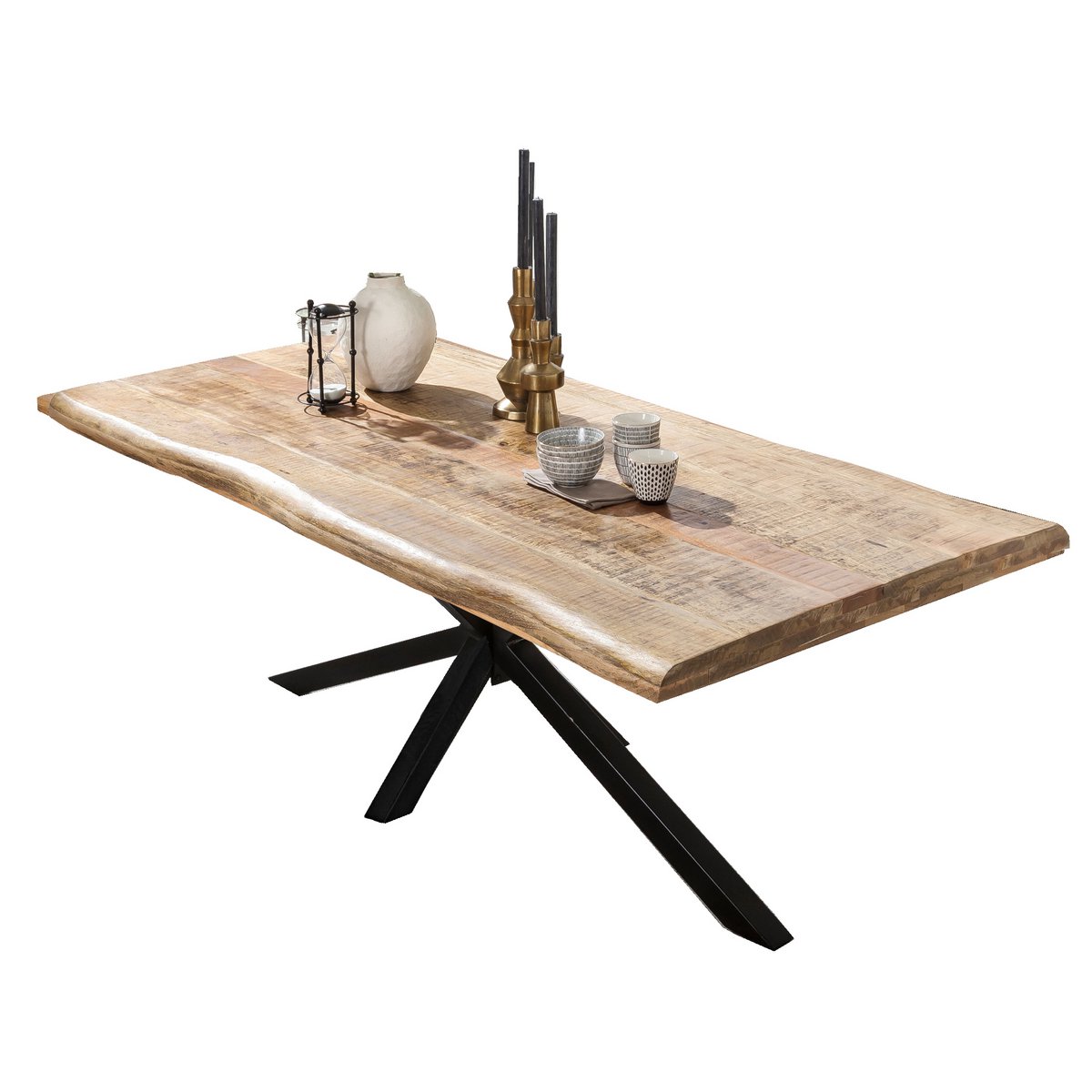 Eettafel mangohout met boomrand zwart 160 x 90 cm