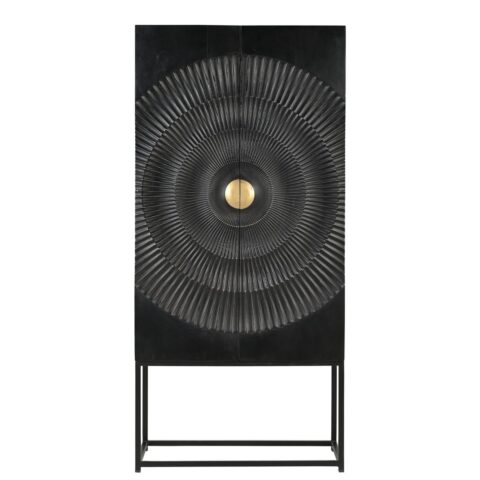 Zwarte Massief Mango Houten Kast met Gouden Handgrepen