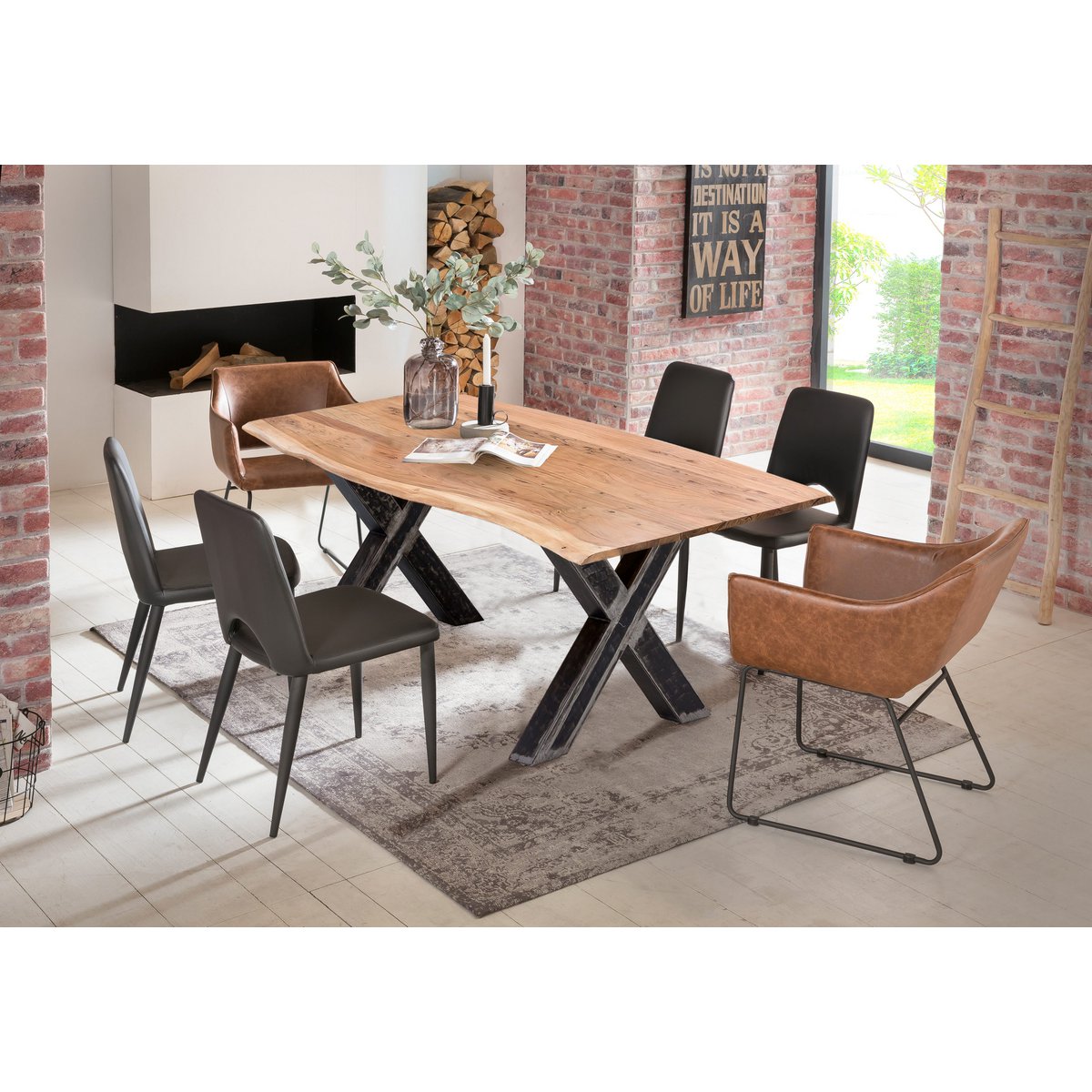 Eettafel Acaciahout met Boomrand - Bruin/Zwart 180x90 cm - Afbeelding 8