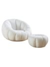 Fauteuil met kruk teddy wit draaibaar 360 graden