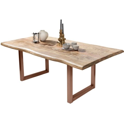 Mangohouten Boomrand Eettafel 180 cm met Antiekbruin Sledeframe