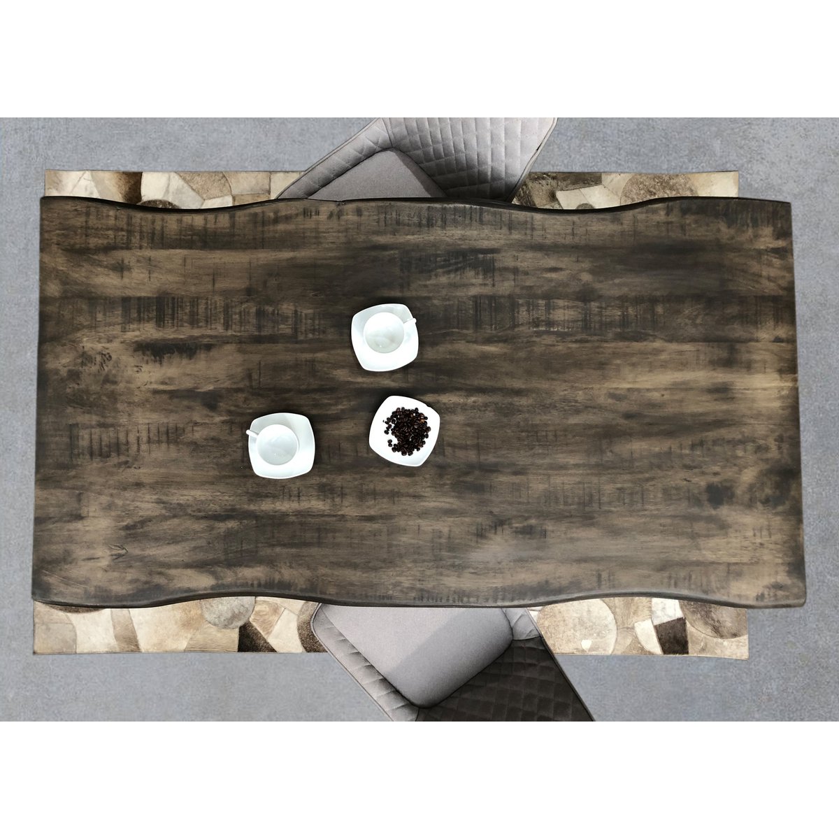 Eettafel mangohout met boomrand grijs zwart 160 x 85 cm - Afbeelding 7