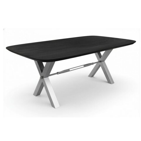 Zwarte Mangohouten Eettafel 220 cm met Industrieel X-frame