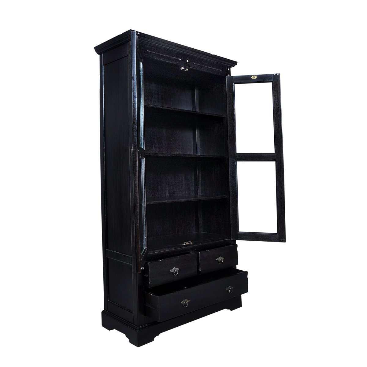 Vitrinekast van Massief Acaciahout met Glazen Deuren - Antieke Afwerking - Afbeelding 3