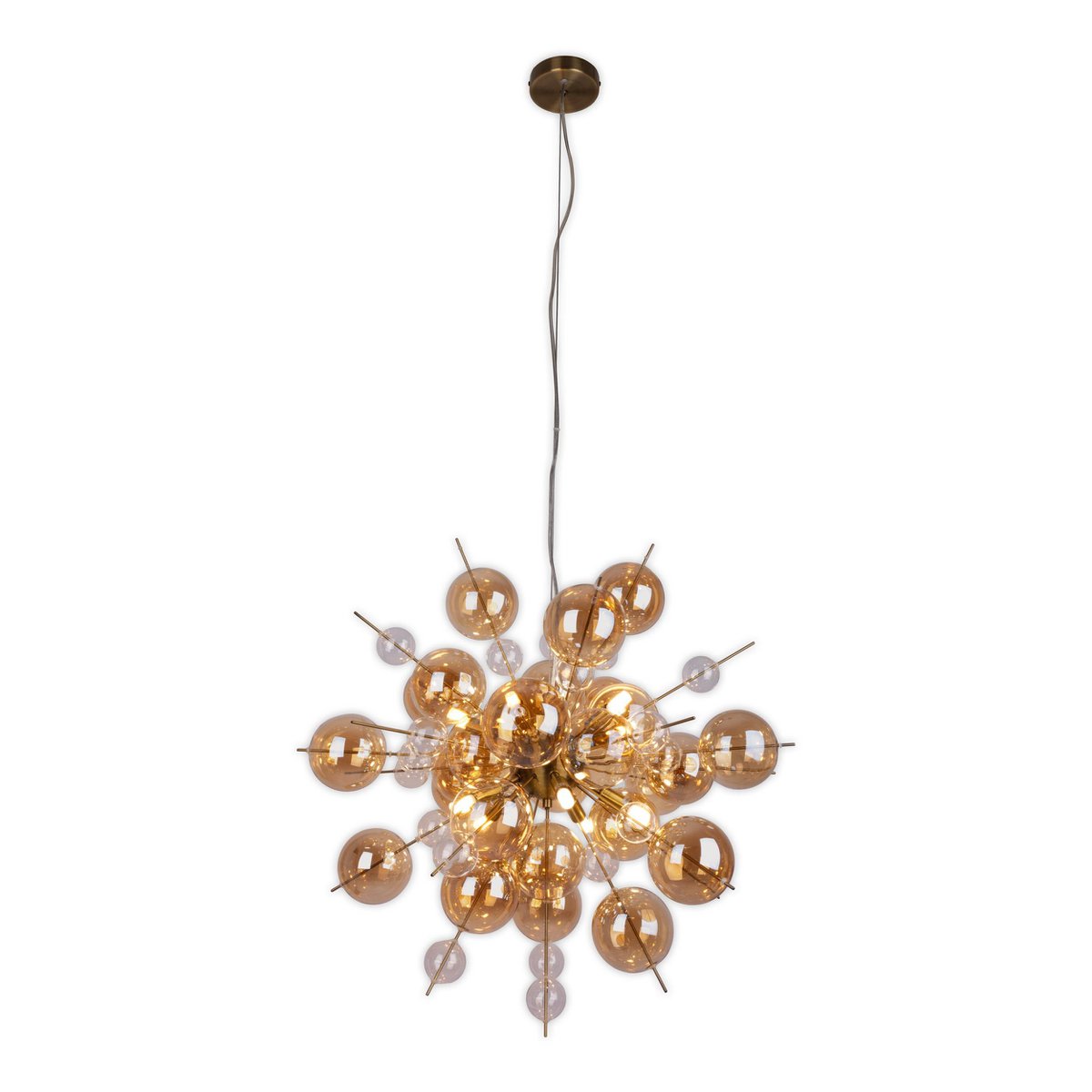 Explosie Plafondlamp met Amberkleurige en Heldere Glazen Bollen - Afbeelding 2