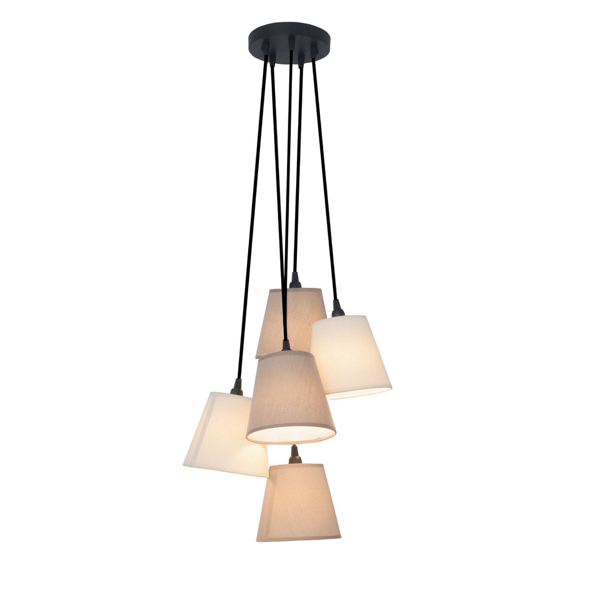 Textiel hanger lamp "boho", jong wonen, hangende lamp met 5 textiel parasols in beige en bruin, met E14 -aansluiting, voor eetkamer, woonkamer, gang of kantoor, 95 cm hoog - Afbeelding 2