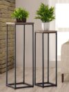 Set van 2 Bloemenkolommen van Gerecycled Mangohout met Zwart Metalen Frame