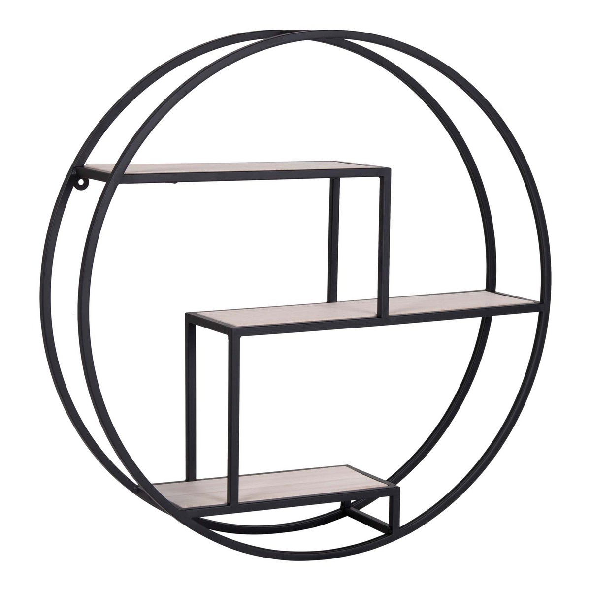 Rotterdam Wandplank - Rond Zwart Metaal met Houten Planken 62 cm - Afbeelding 3