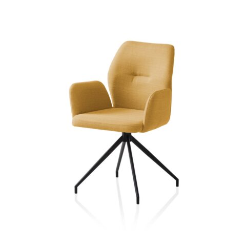 Draaibare armstoel in geel met zwart metalen frame