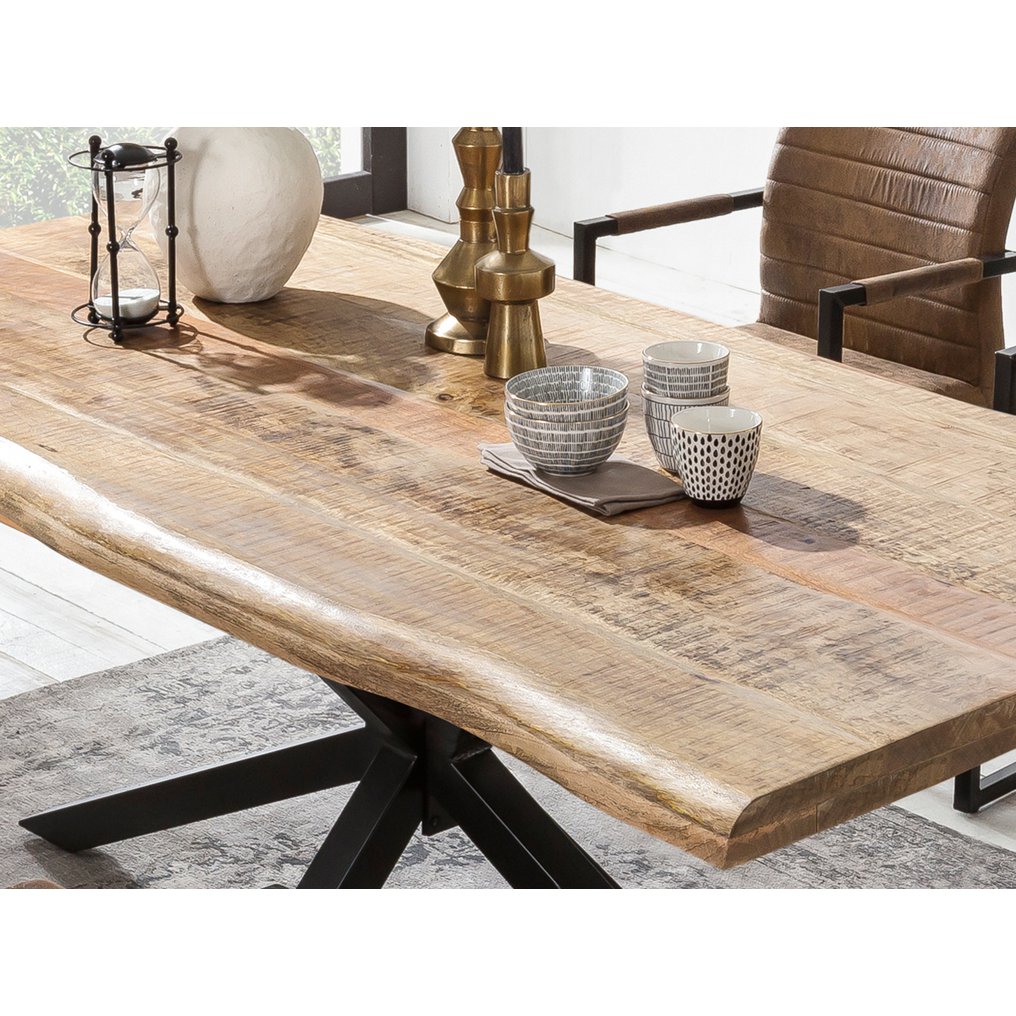 Eettafel mangohout met boomrand zwart 160 x 90 cm - Afbeelding 4