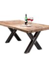 Industriële Eettafel van Massief Teakhout met X-frame 180 cm
