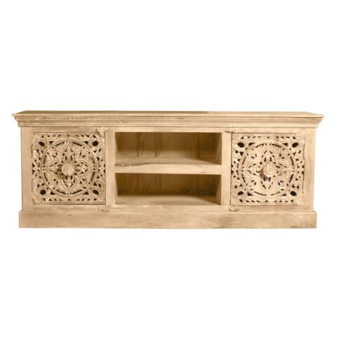 Mangohouten Dressoir met Houtsnijwerk en Open Vakken 150 cm