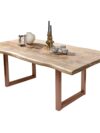 Mangohouten Eettafel met Boomrand en Antiekbruin Sledeframe 240 cm