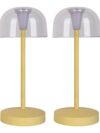 2-ex-ingestelde LED-batterijtafellamp "Gomba" voor buiten en binnen, gemaakt van metaal en plastic in geel, 18,5 cm hoog