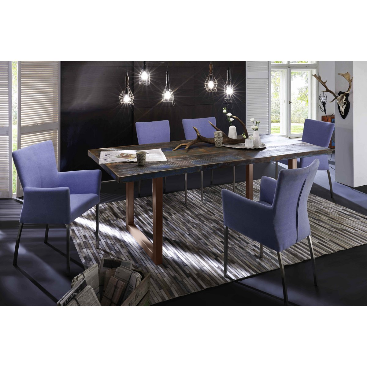 Massief Houten Eettafel Multikleur met Metalen Frame 200 cm - Afbeelding 2